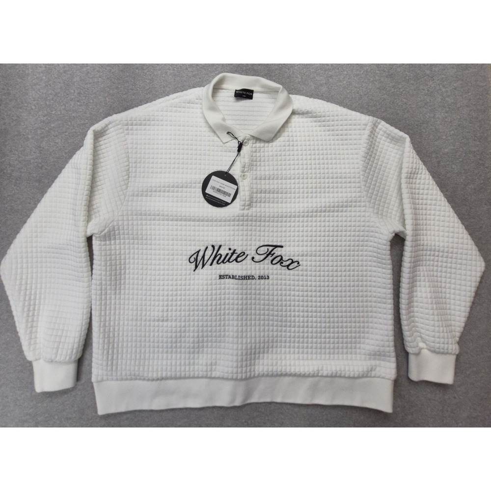 White Fox Sweater Womens S/M White Waffle Knit Oversized Pullover Long Way Home
